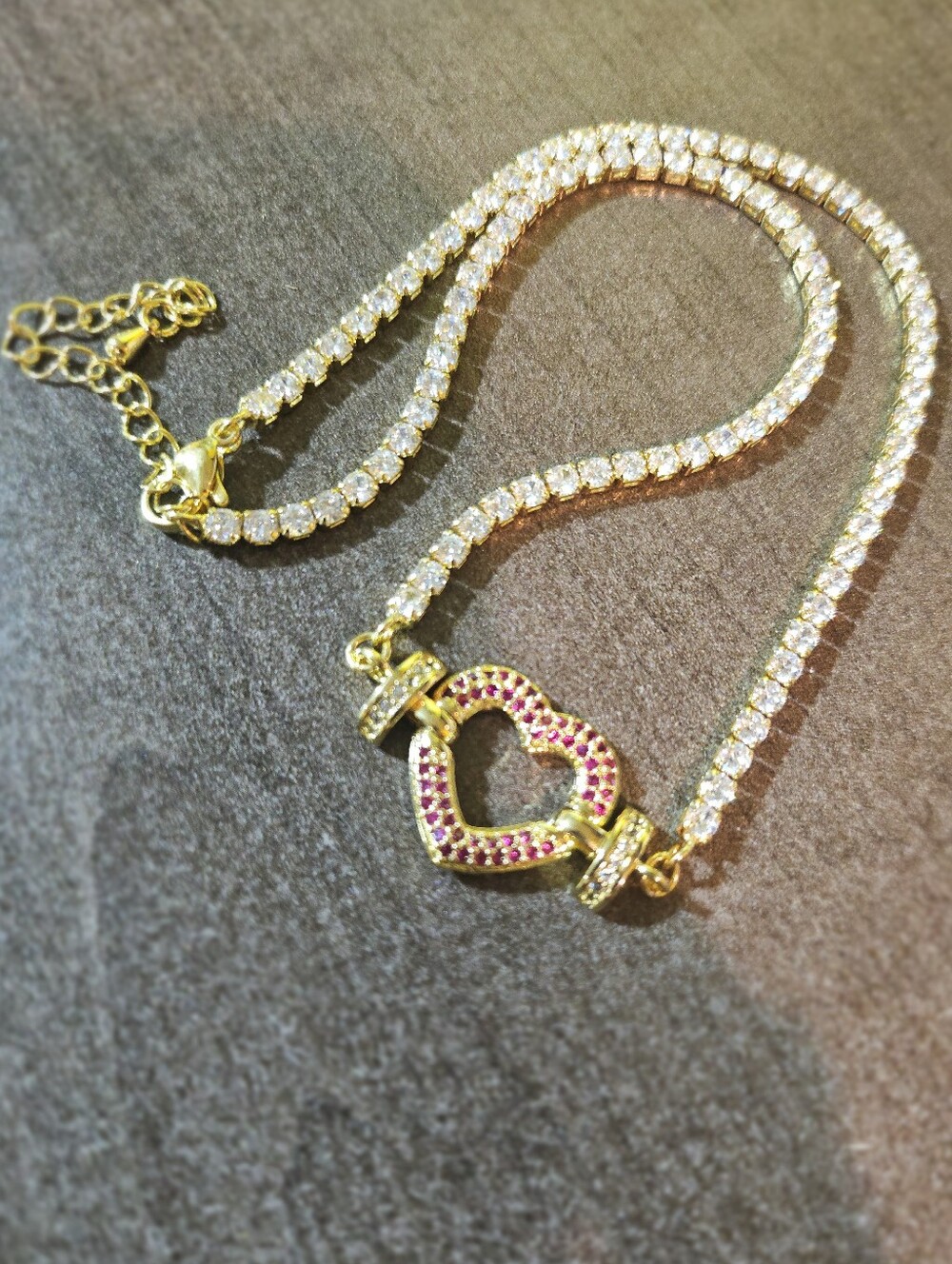 Gold-Filled Moissanite Pink Pave Heart Tennis Necklace 💕✨